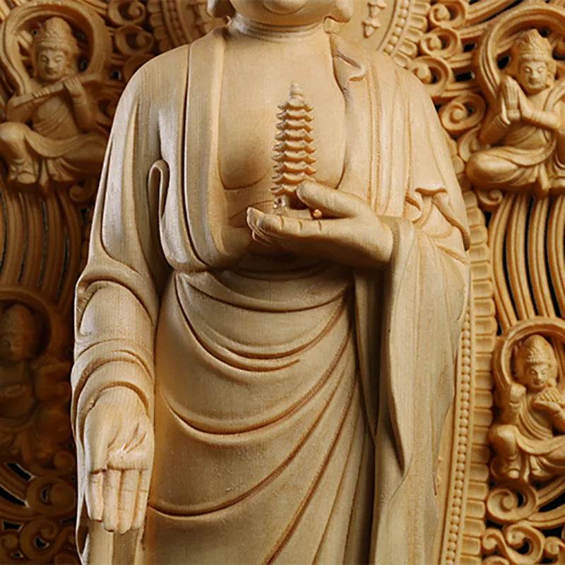 Grande statue de Bouddha en bois massif