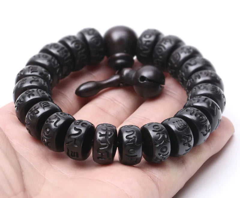 Bracelet Mala Perles en Bois Gravé