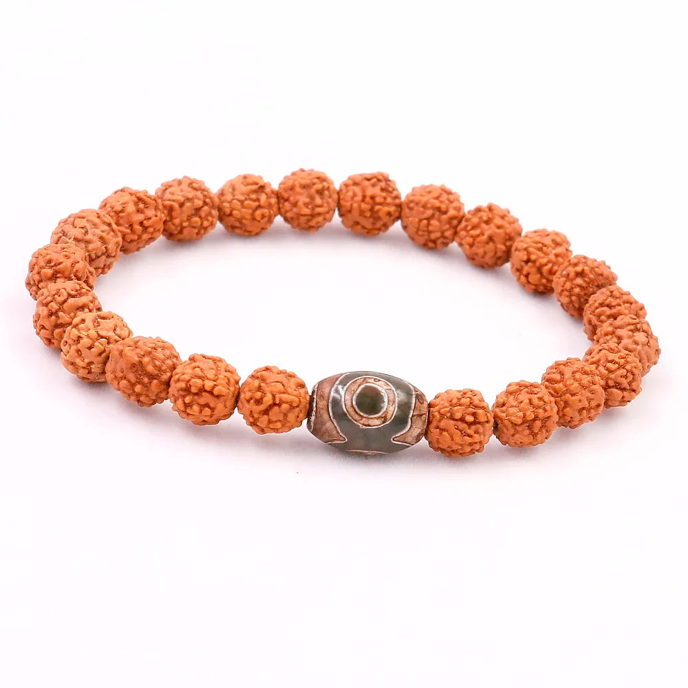 Bracelet Mala Rudraksha avec Perle Dzi Œil Tibétain