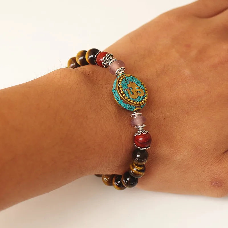 Tibetan Om And Tiger Eye Bracelet