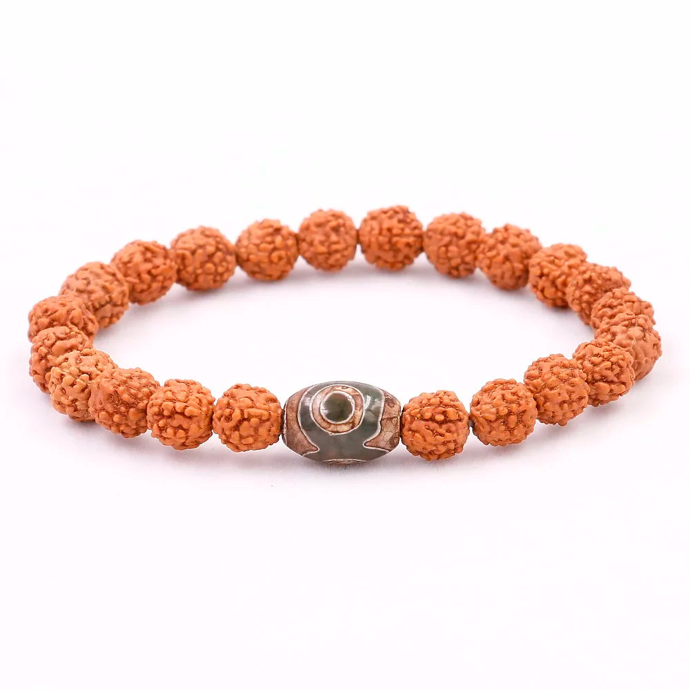 Bracelet Mala Rudraksha avec Perle Dzi Œil Tibétain