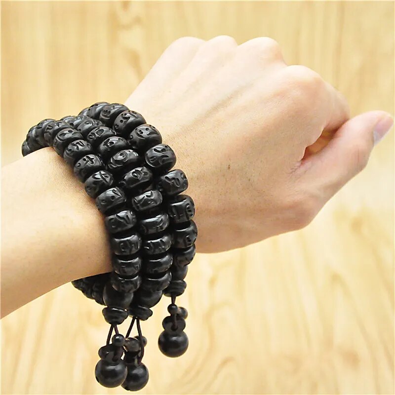 Bracelet Mala Perles en Bois Gravé