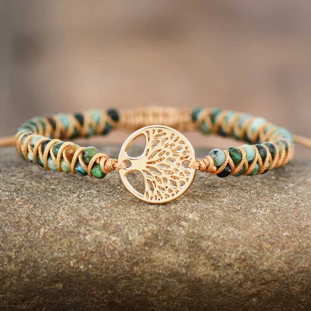 Bracelets tressés Arbre de vie en Jaspe Africaine