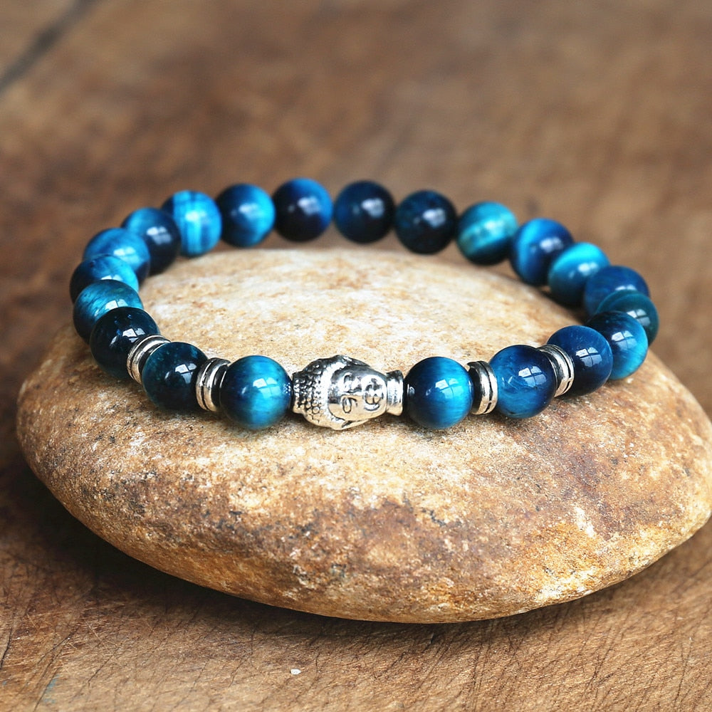 Bracelet Bouddha Perles Oeil de tigre Bleu