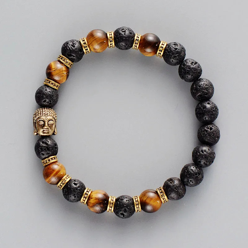 Bracelet Bouddha Oeil de Tigre Et Pierre de Lave