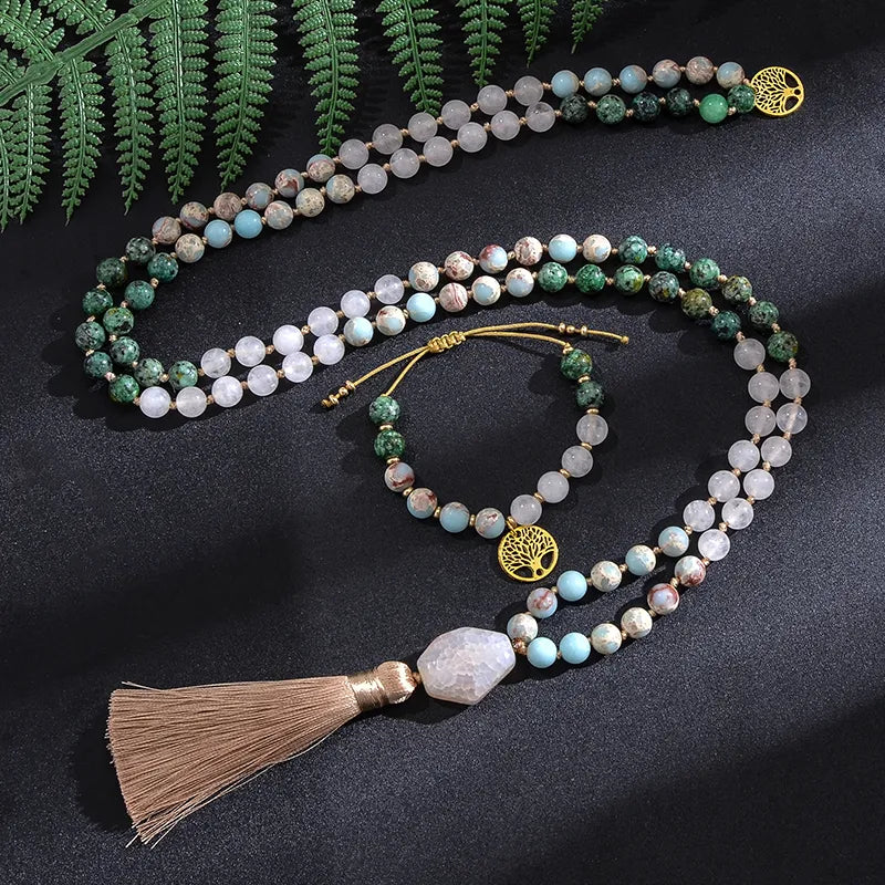 Set aus Halskette und Armband aus afrikanischem Jadestein