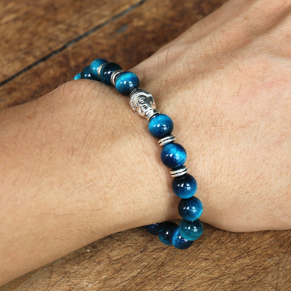 Bracelet Bouddha Perles Oeil de tigre Bleu
