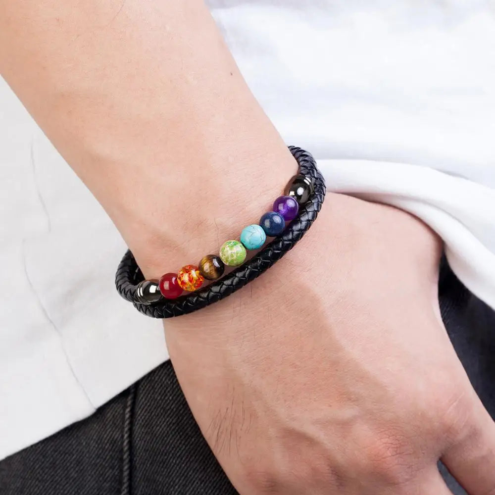 Bracelet Bouddhiste 7 Chakras Cuir