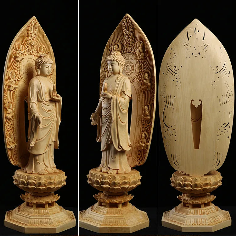 Grande statue de Bouddha en bois massif