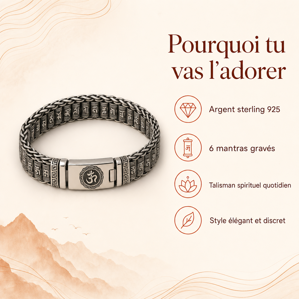 Bracelet Argent Mantra Bouddhiste : benefices cles