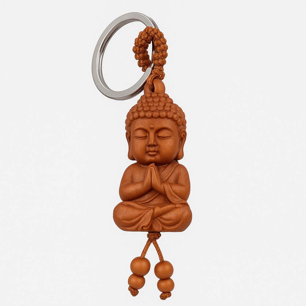 Porte-clés  bouddha en bois de pêche