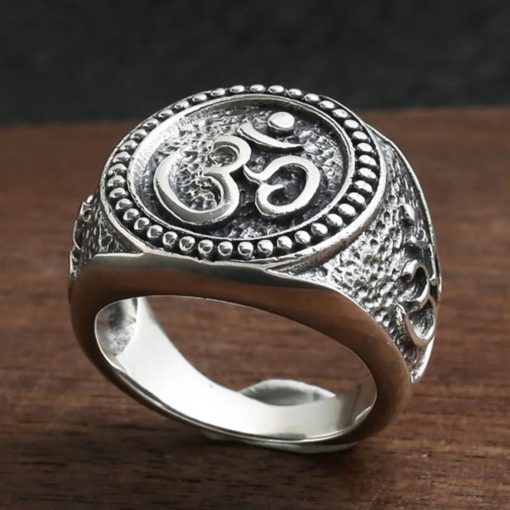 Bague en Argent Homme Bouddhiste Motif Om