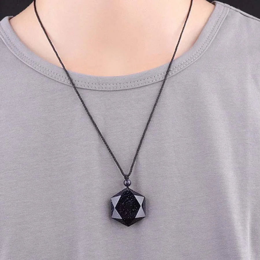 Collier Naturelle Agate Noire Hexagonale