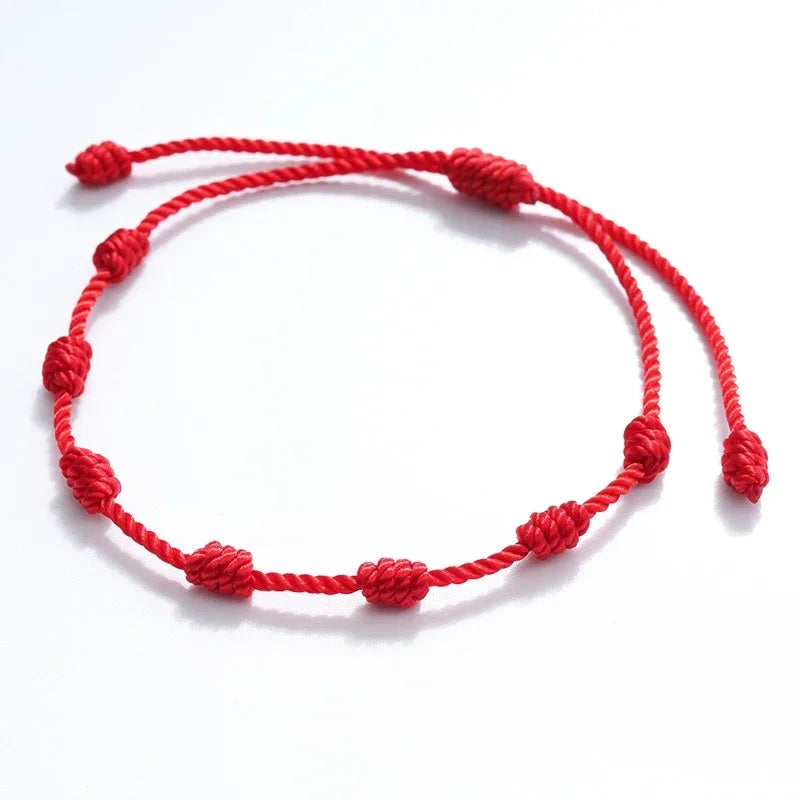 Bracelets De Cheville Porte-bonheur Rouges - Lot De 2 Cordons à 7 Nœuds Pour Homme Et Femme