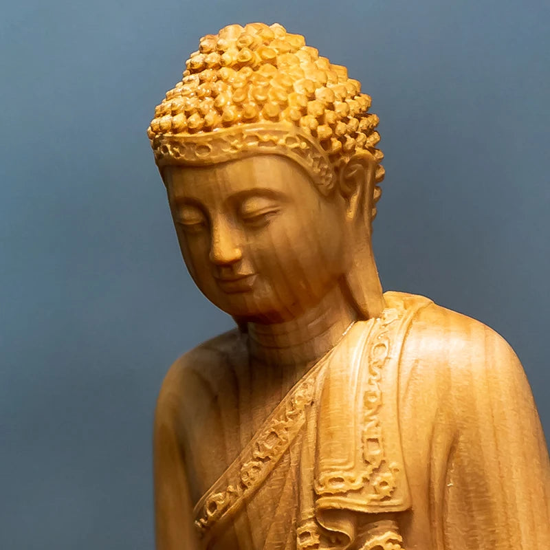 Estatua de Buda de madera de ciprés tallada a mano