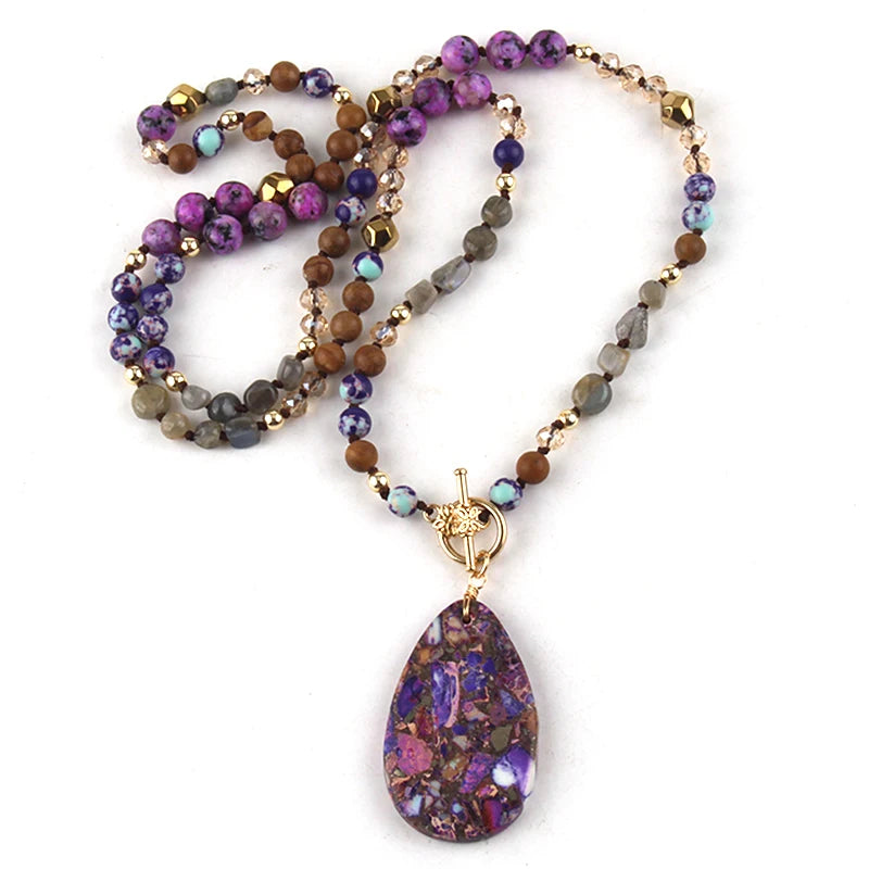 Collier en Pierre Naturelle Violette Rectangulaire