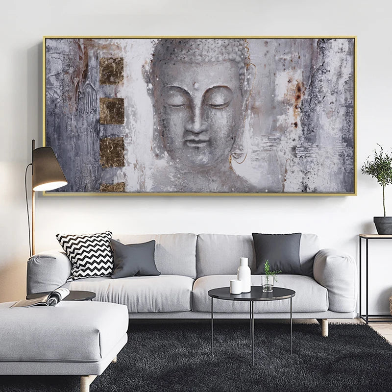 Toile d'Art Bouddha Argenté Texturé
