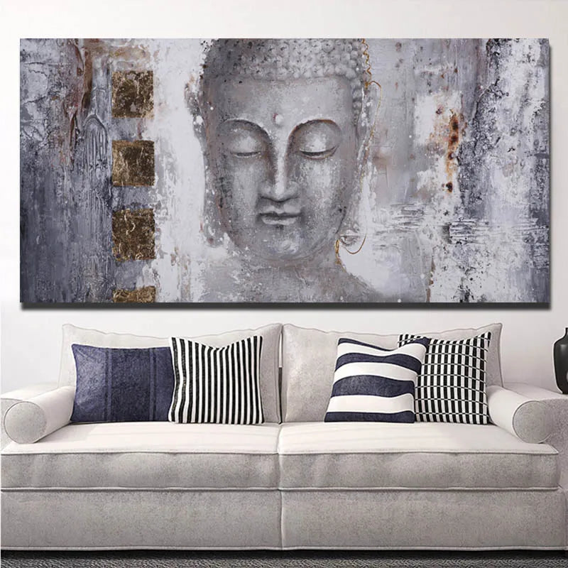 Toile d'Art Bouddha Argenté Texturé