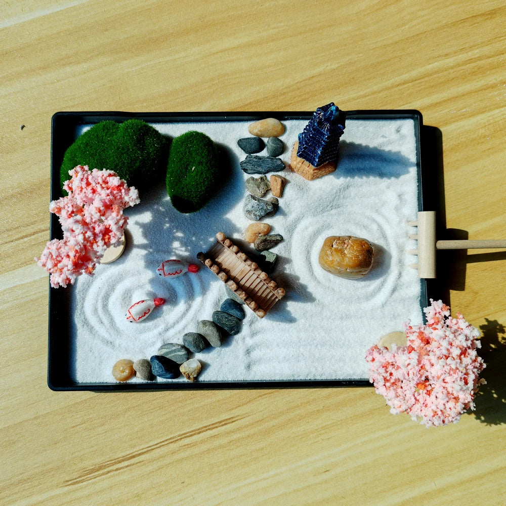 Mini Jardin Zen Japonais avec Cerisiers et Pagode