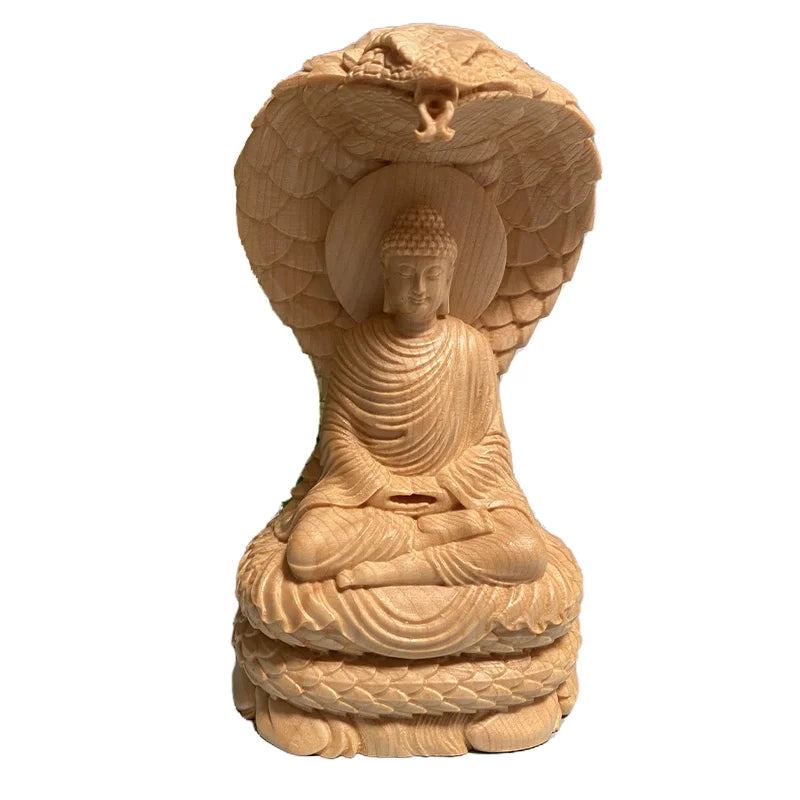 Estatua de Buda y Naga en madera maciza