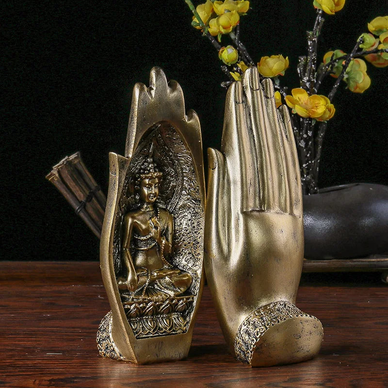 Estatua 2 manos de Buda en resina
