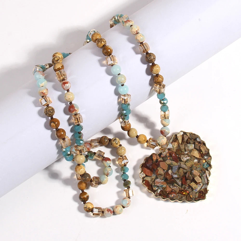 Collier Coeur Pierre Naturelle Verte