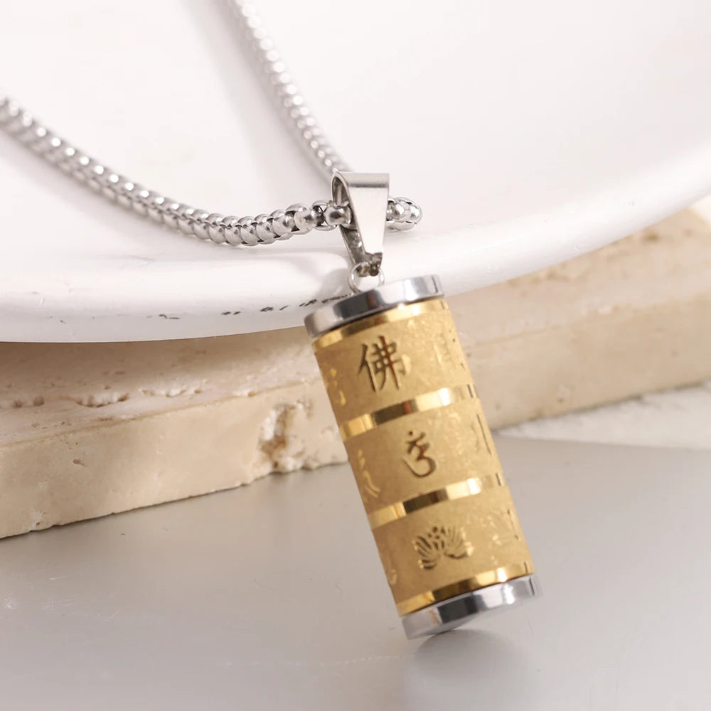 Collier Pendentif Bouddhiste Om Mani Padme Aum - Corne De Yak - Unisexe - A81