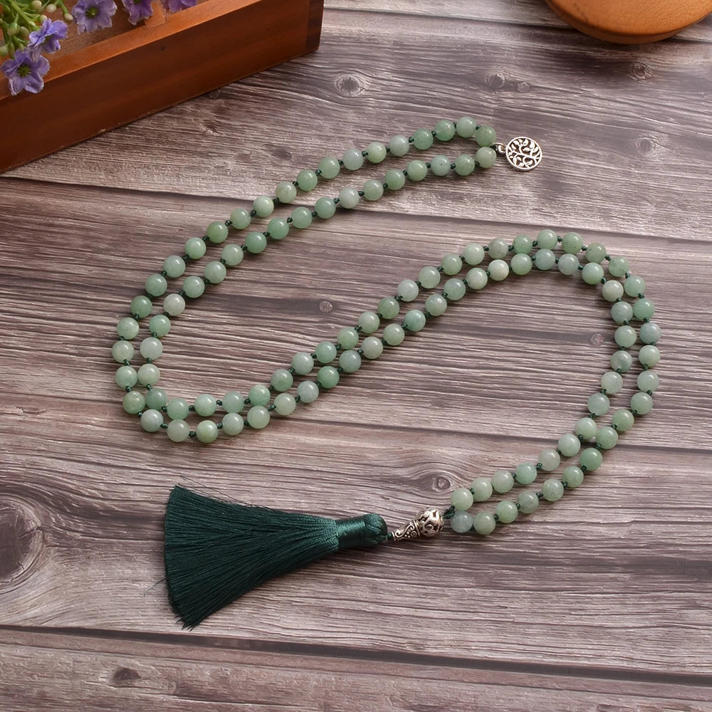 Burmesische Jade-Perlen-Mala-Halskette