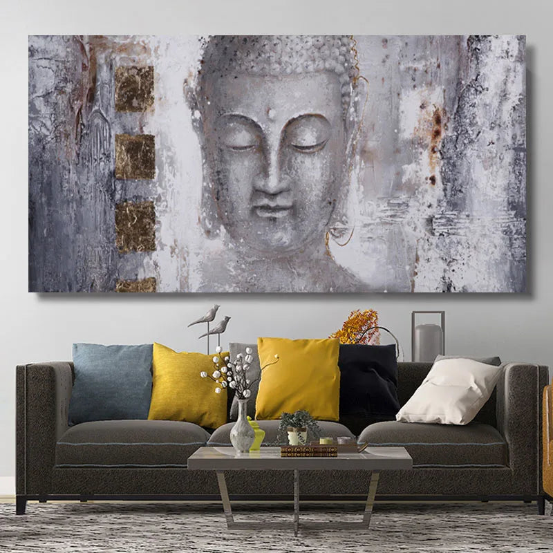 Toile d'Art Bouddha Argenté Texturé