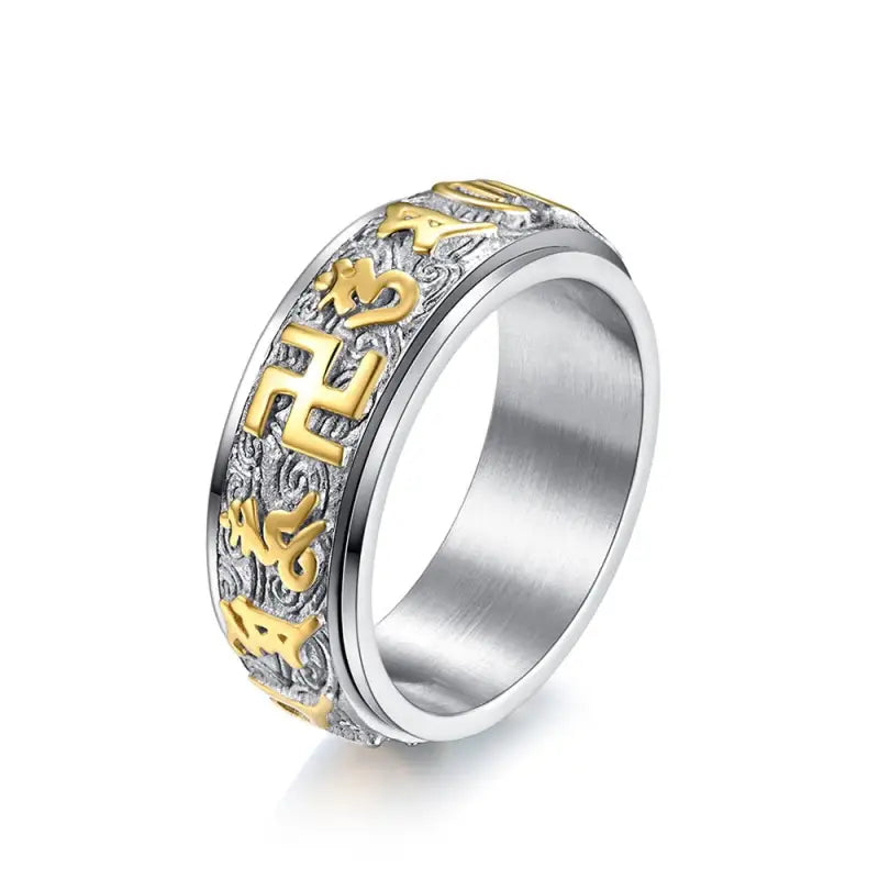 Bague Mantra Bouddhiste Argent - 51.9 mm / Argent & Or