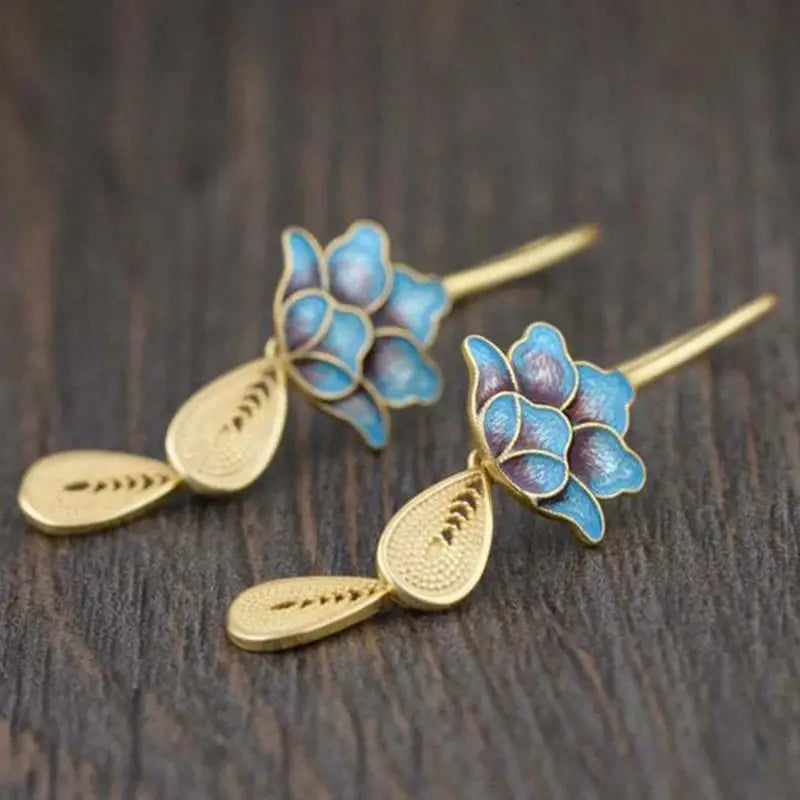 Boucles d’oreilles fleur de lotus Bleu
