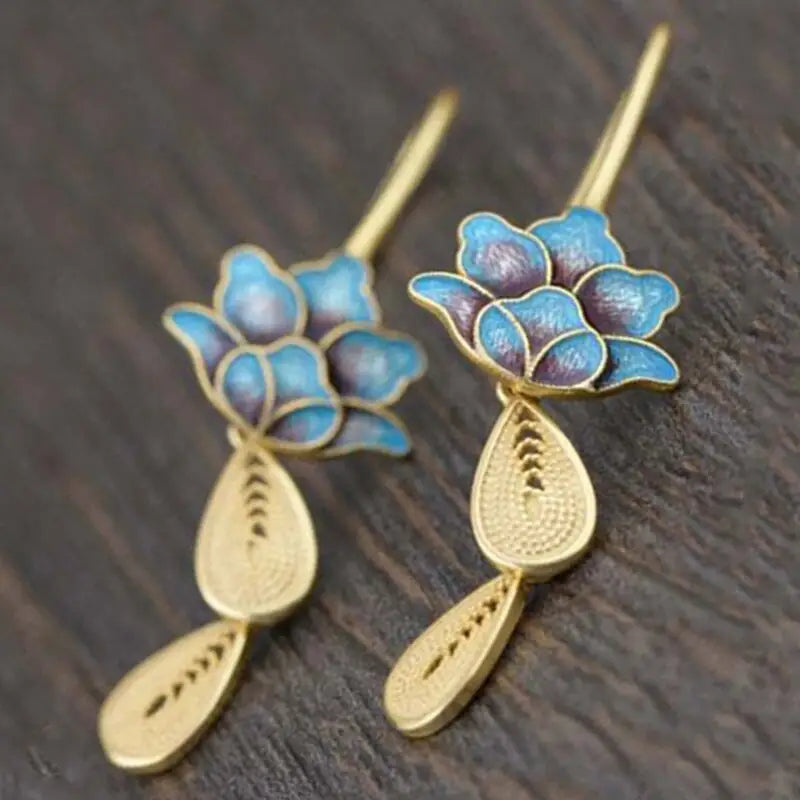 Boucles d’oreilles fleur de lotus Bleu