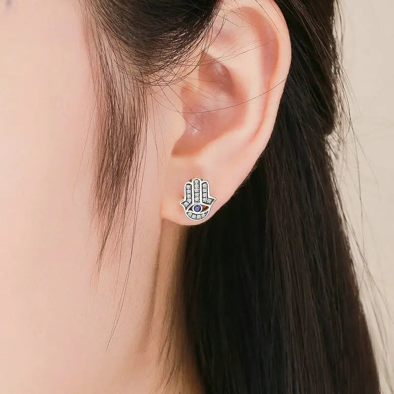 Boucles d’oreilles main Hamsa Argent
