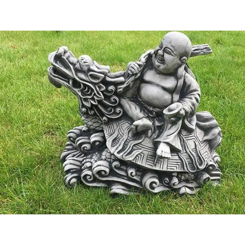 Bouddha Rieur assis sur un dragon