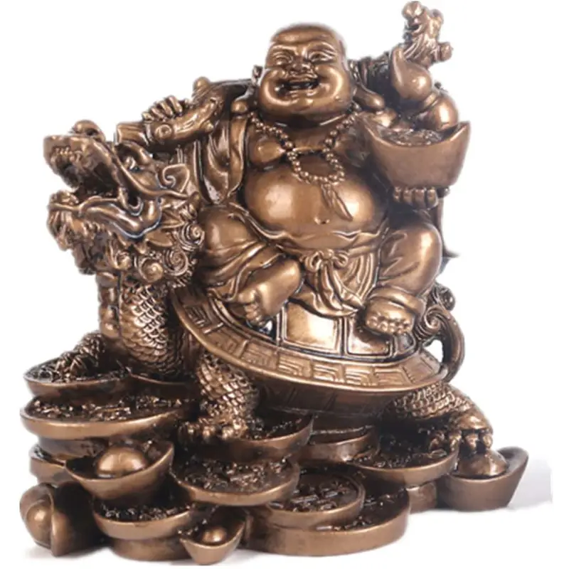 Bouddha Rieur Tortue Dragon - Bronze / 12x8.5x12cm