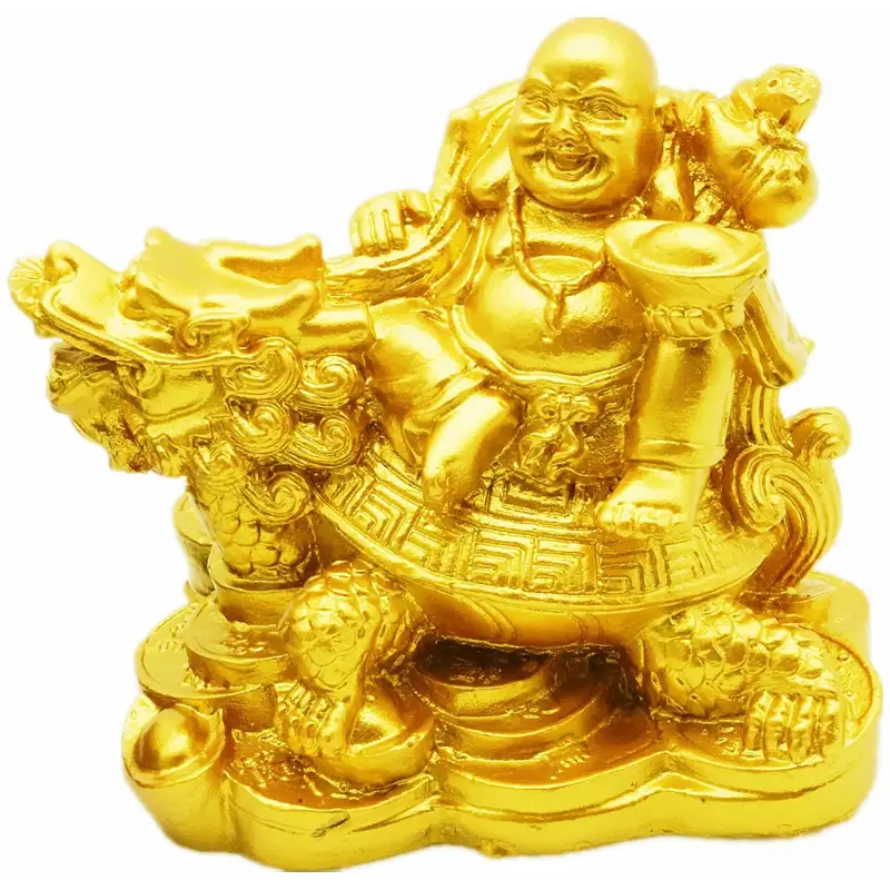 Bouddha Rieur Tortue Dragon - Or / 12x8.5x12cm