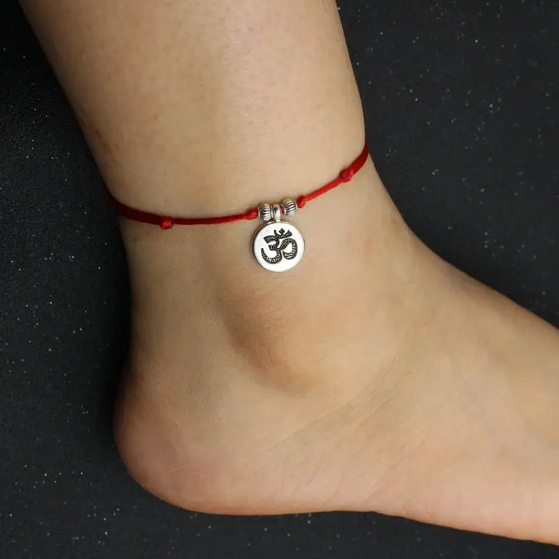 Bracelet de cheville Bouddhiste Rouge - OM