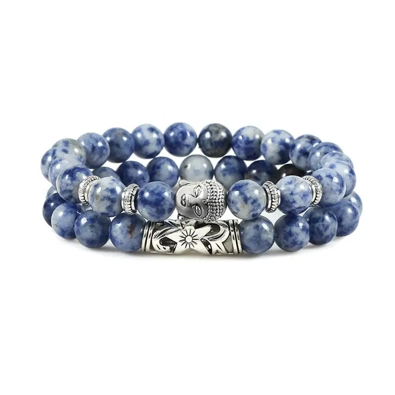 Bracelet tête de Bouddha & Perles de pierre - Nuage / 17cm