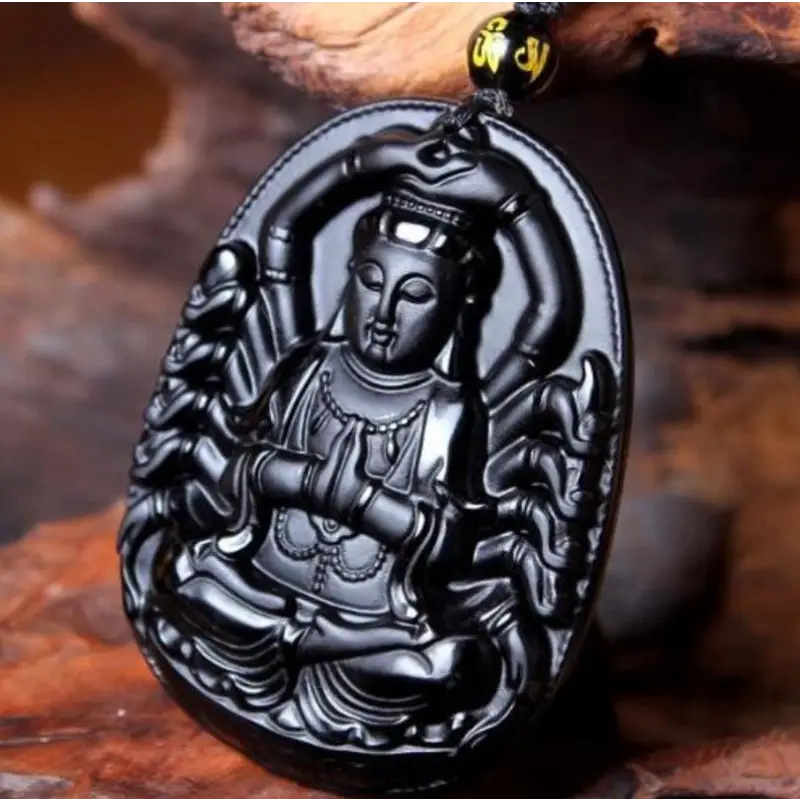Collier Boudda Avalokiteśvara obsidien - Divinité / Noir