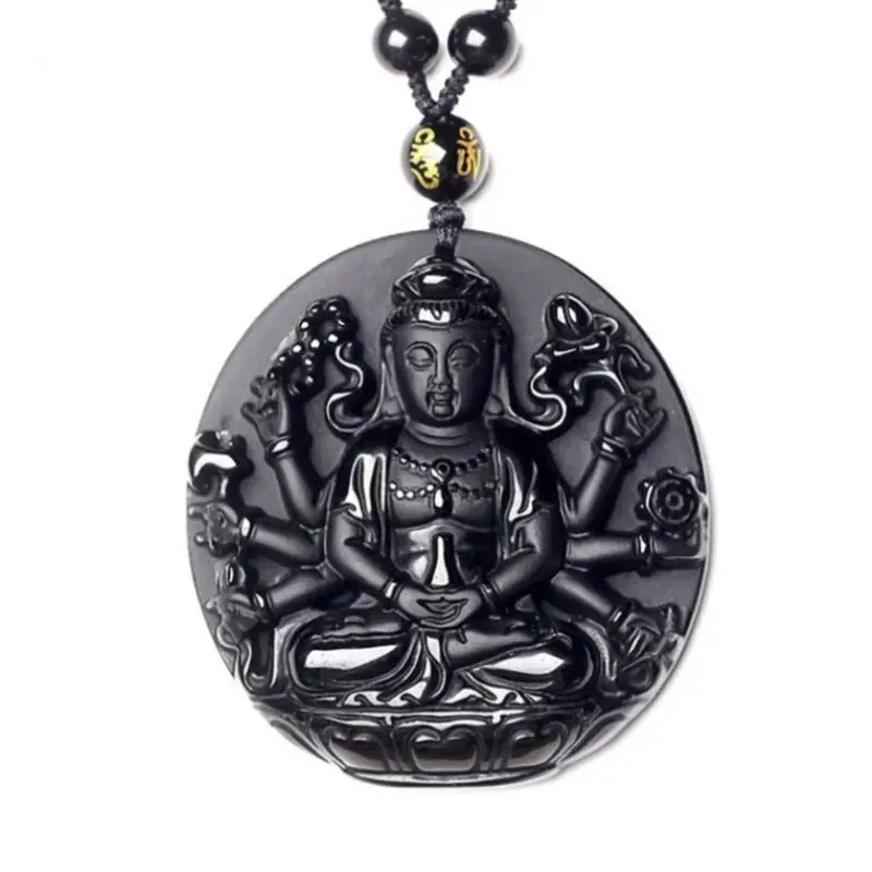 Collier Boudda Avalokiteśvara obsidien - Profondeur / Noir
