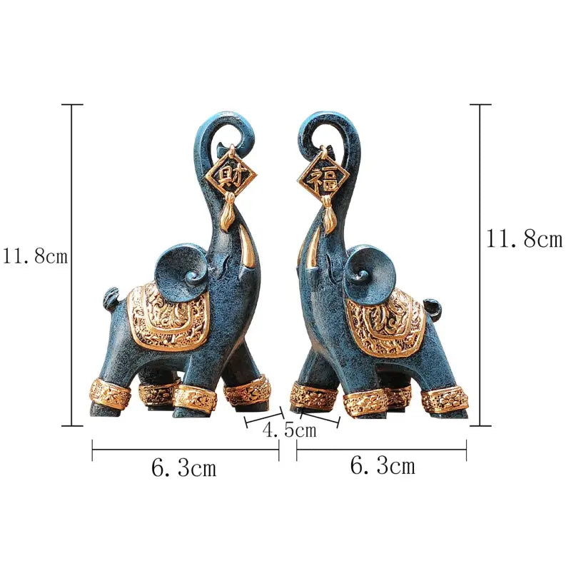 Double Statues Eléphant d’Asie - Bleu