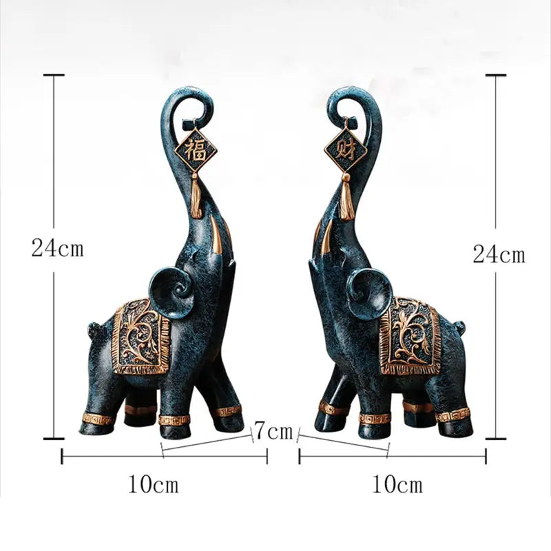 Double Statues Eléphant d’Asie - Bleu Foncé