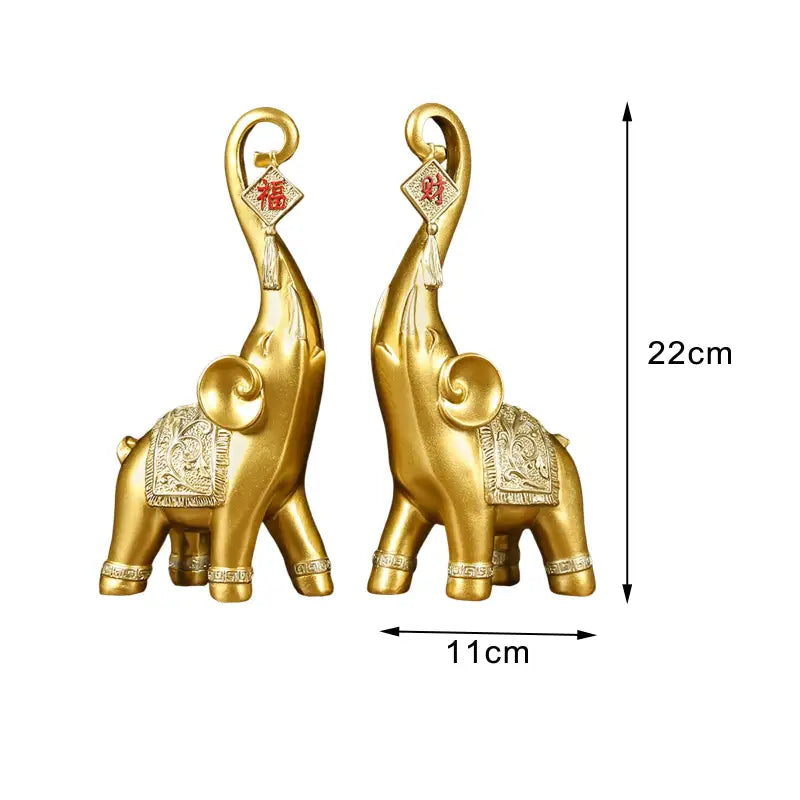 Double Statues Eléphant d’Asie - Or