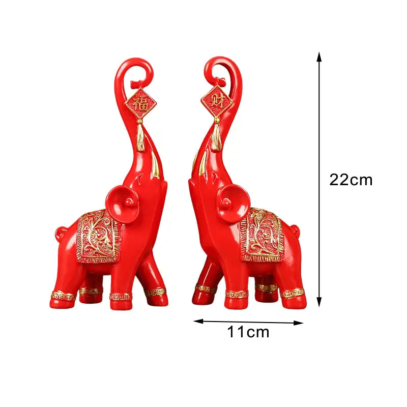 Double Statues Eléphant d’Asie - Rouge