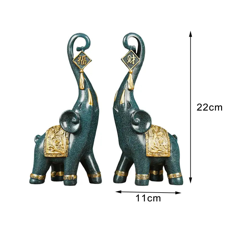 Double Statues Eléphant d’Asie - Vert