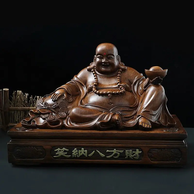Grande statue de bouddha rieur assis - Bois Large
