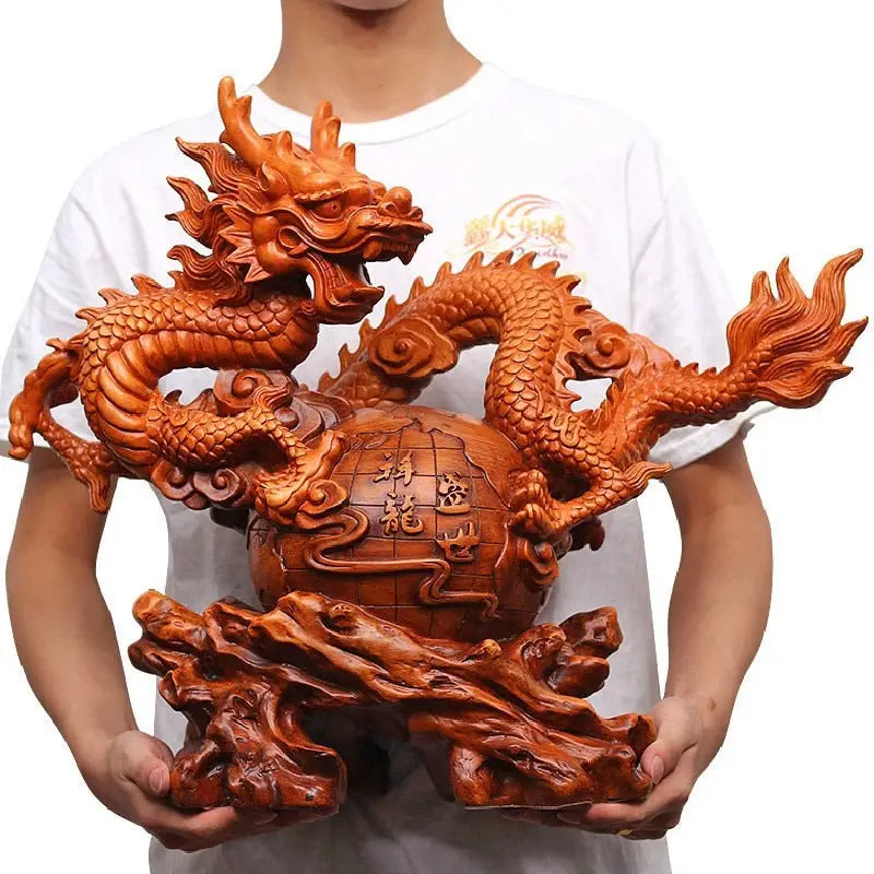 Grande Statue Dragon Chinois - Orange / 54x19x45cm