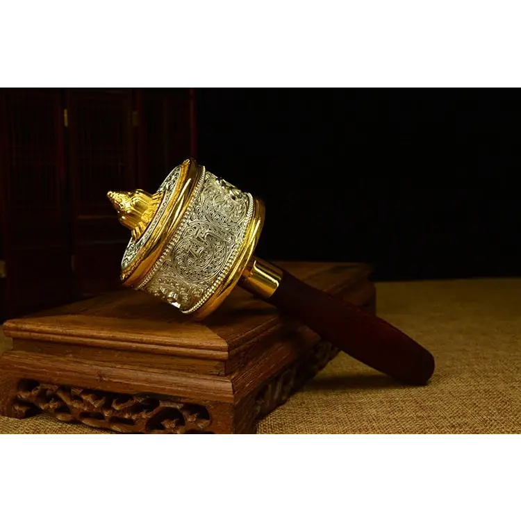 Moulin à prières en bois - Argent / 250mm