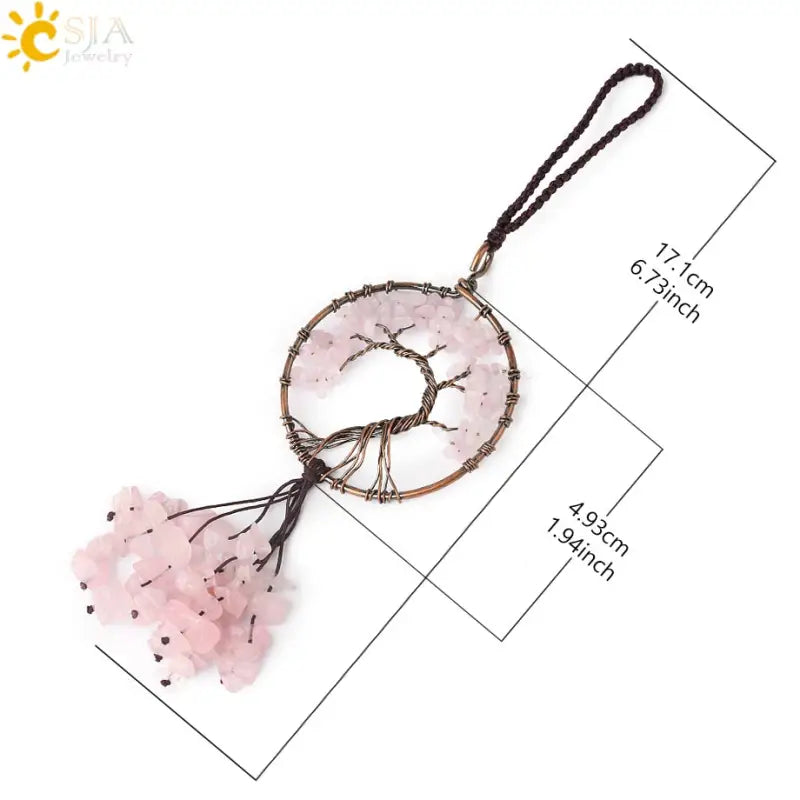 Porte clé Arbre de vie - Quartz rose