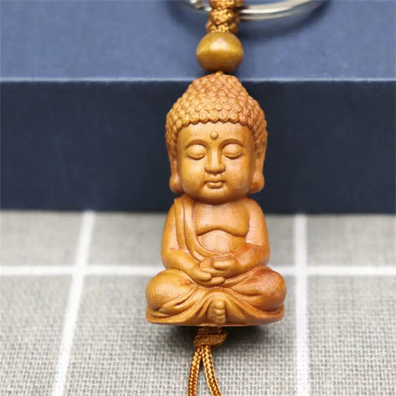 Porte-clés petit Bouddha en bois - Rustique